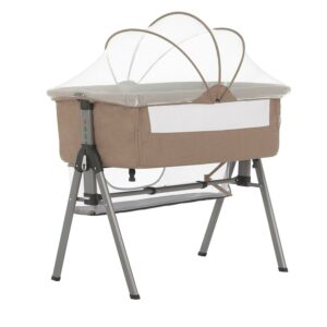 Dream On Me Lotus Bassinet and Bedside Sleeper in Brown, Lightweight, Carry Bag Included
