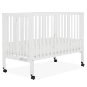 Dream On Me Quinn Full-Size Folding Crib, Removable Wheels, Modern Nursey, Adjustable Mattress Support, Patent Folding System in White