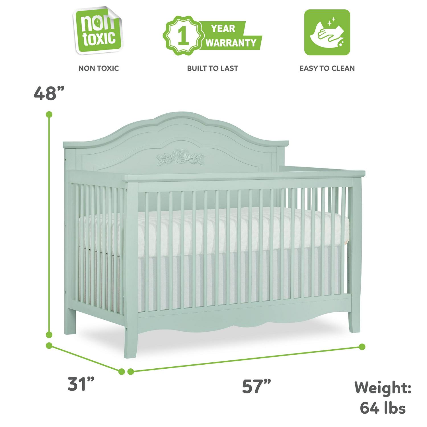 SweetPea Baby Rose 4-in-1 Convertible Crib in Seafoam Green, Baby Crib with Spindles, Greenguard Gold Certified, Easy Assembly, Sustainable New Zealand Pinewood Sea Foam Green - Image 2