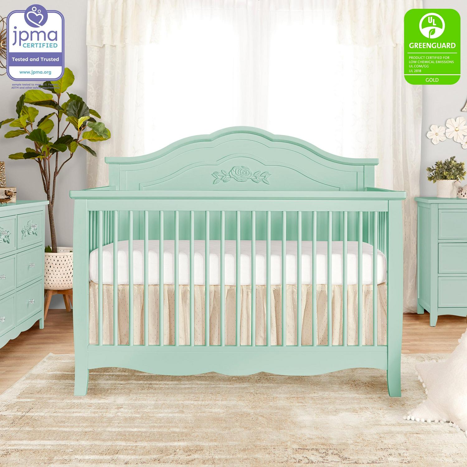SweetPea Baby Rose 4-in-1 Convertible Crib in Seafoam Green, Baby Crib with Spindles, Greenguard Gold Certified, Easy Assembly, Sustainable New Zealand Pinewood Sea Foam Green - Image 6