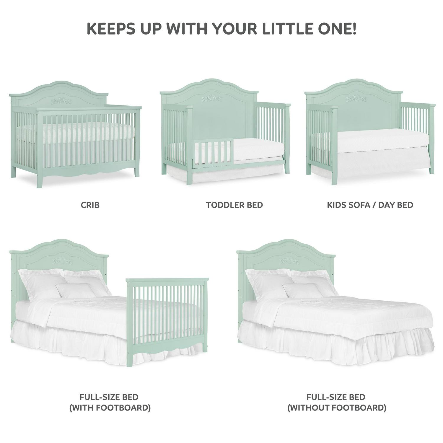 SweetPea Baby Rose 4-in-1 Convertible Crib in Seafoam Green, Baby Crib with Spindles, Greenguard Gold Certified, Easy Assembly, Sustainable New Zealand Pinewood Sea Foam Green - Image 5