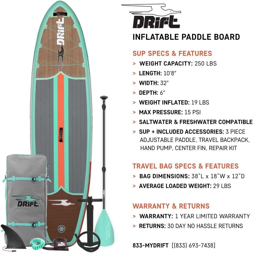 Drift Classic Inflatable Paddle Board - SUP Paddle Board & Accessories for Water Adventures - Portable Stand-Up Paddle Board for Easy Packing - Classic Woodgrain, Adult, 10 feet 8 inches - Image 4