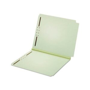Dual Tab Pressboard Folder with Two Fasteners Straight Tab, Letter Size, Light Green, 25/Box