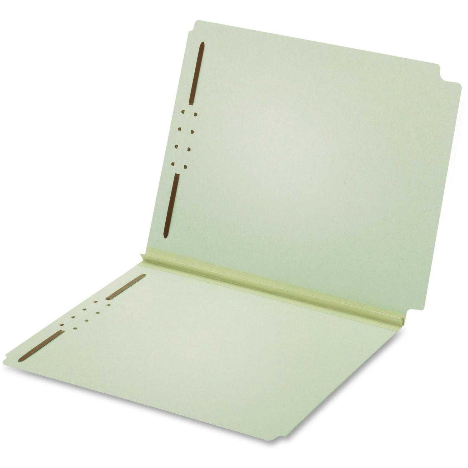 Dual Tab Pressboard Folder with Two Fasteners Straight Tab, Letter Size, Light Green, 25/Box - Image 2