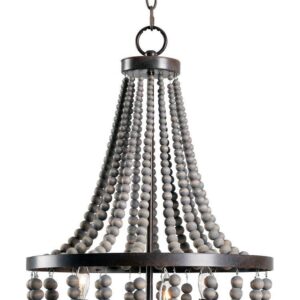 Kenroy Home Dumas 3-Light Chandelier with Suspended Wooden Beads or Dining Room, Living Room, Bedroom, High Ceiling, Foyer or Entryway, Gray
