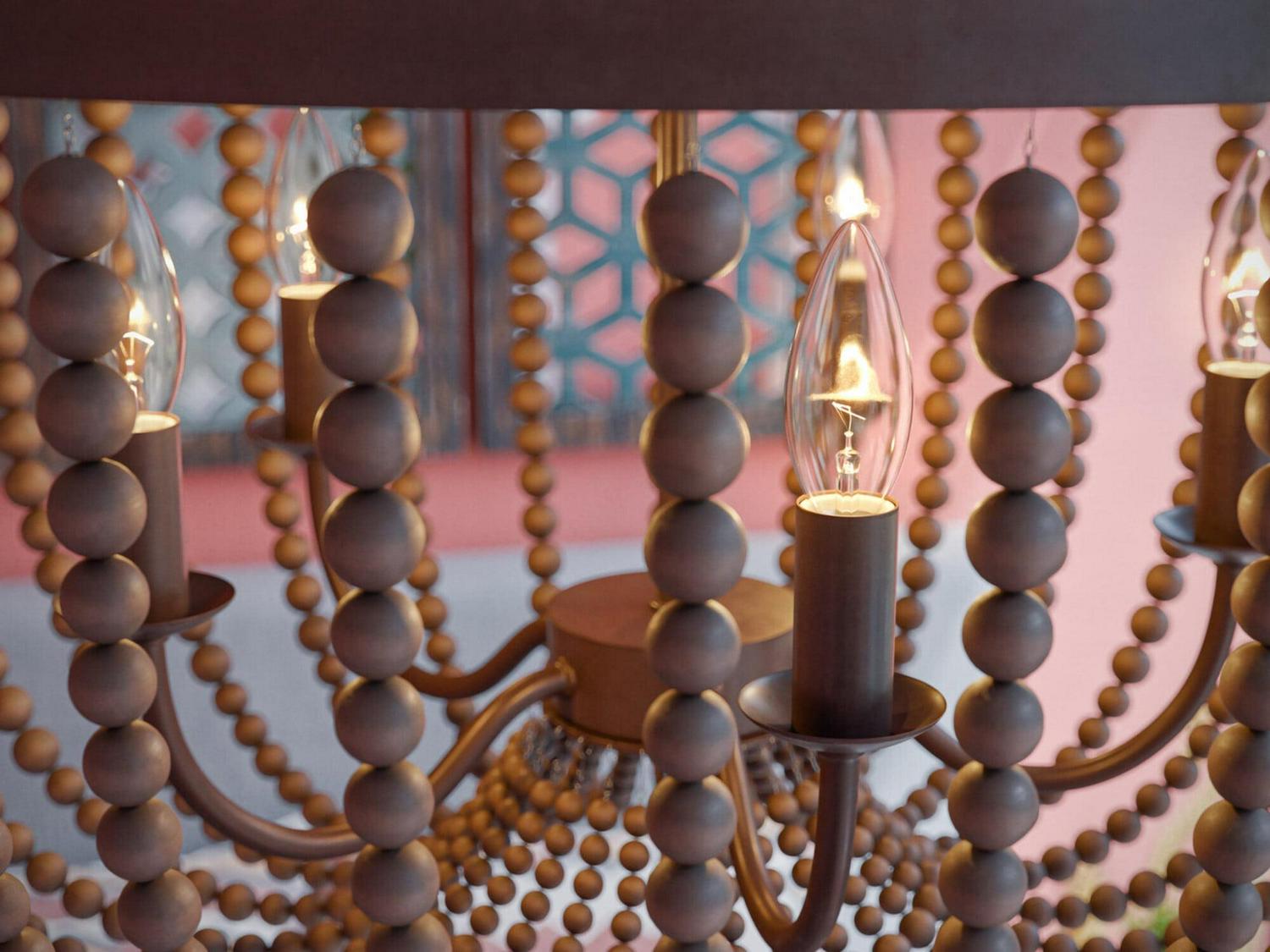 Dumas 5 Light Wood Bead Chandelier with Bronze Finish - Image 4