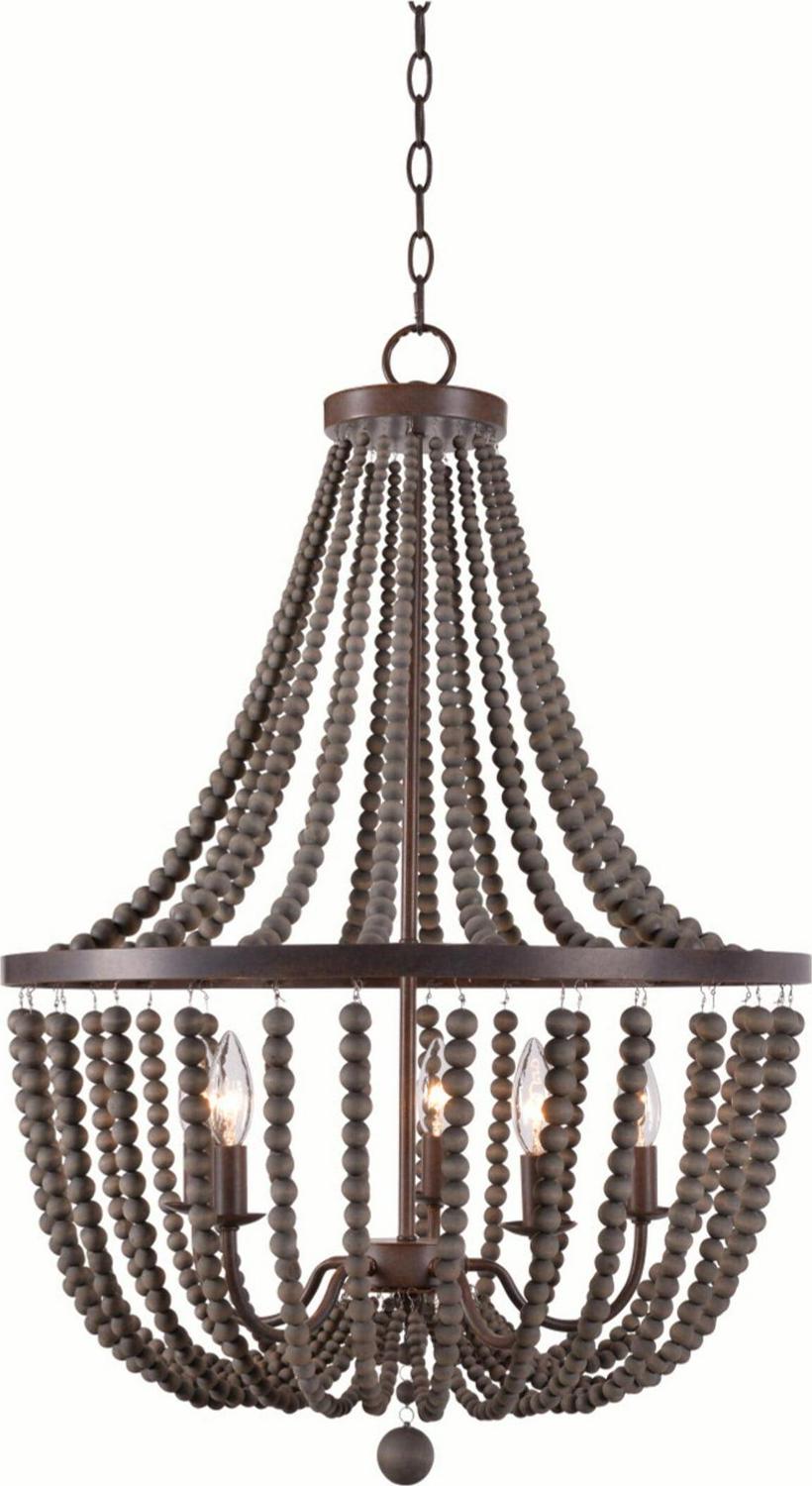 Dumas 5 Light Wood Bead Chandelier with Bronze Finish - Image 3