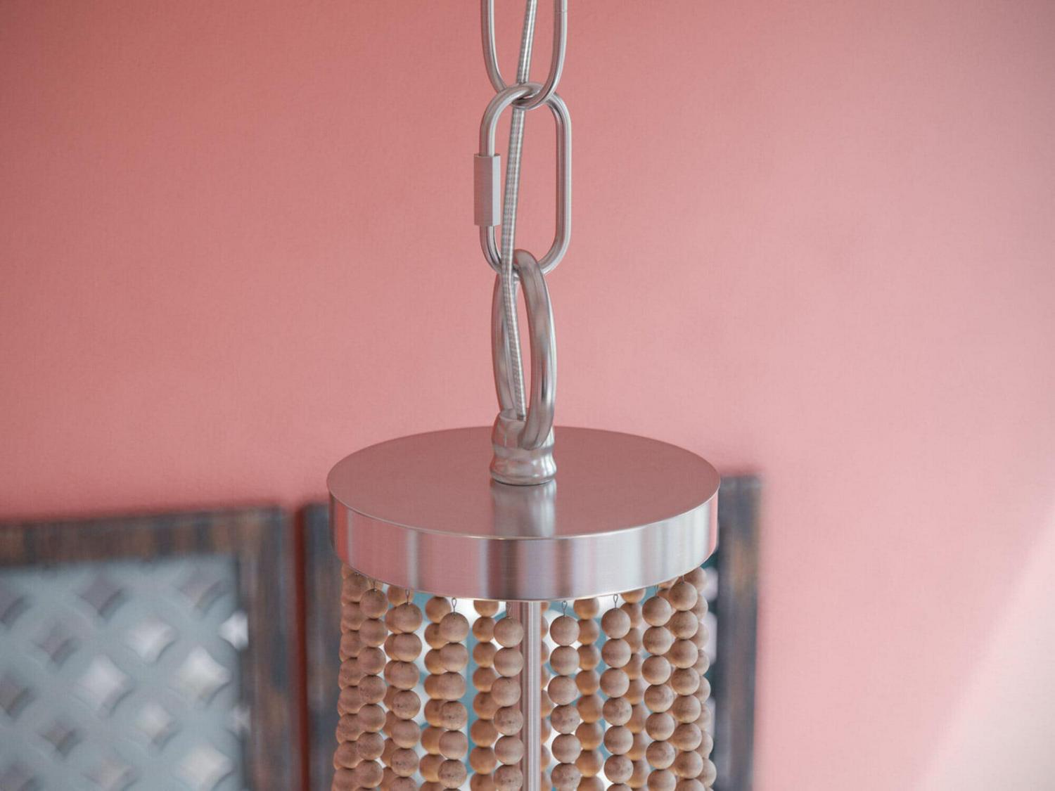 Dumas 5-Light Wood Bead Chandelier - Weathered White - Image 4