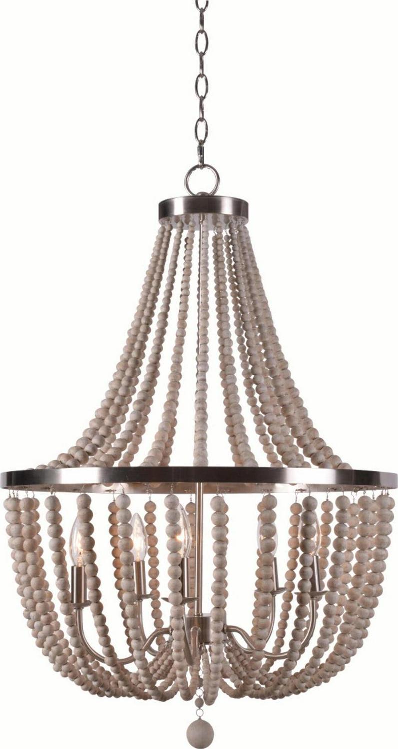 Dumas 5-Light Wood Bead Chandelier - Weathered White - Image 2