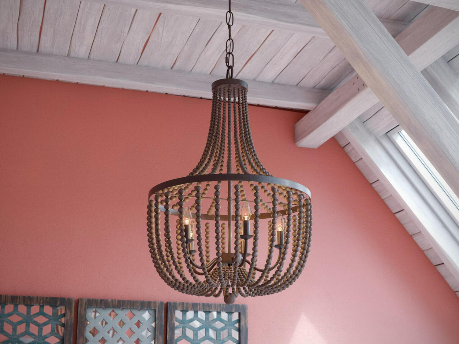 Dumas 5 Light Wood Bead Chandelier with Bronze Finish