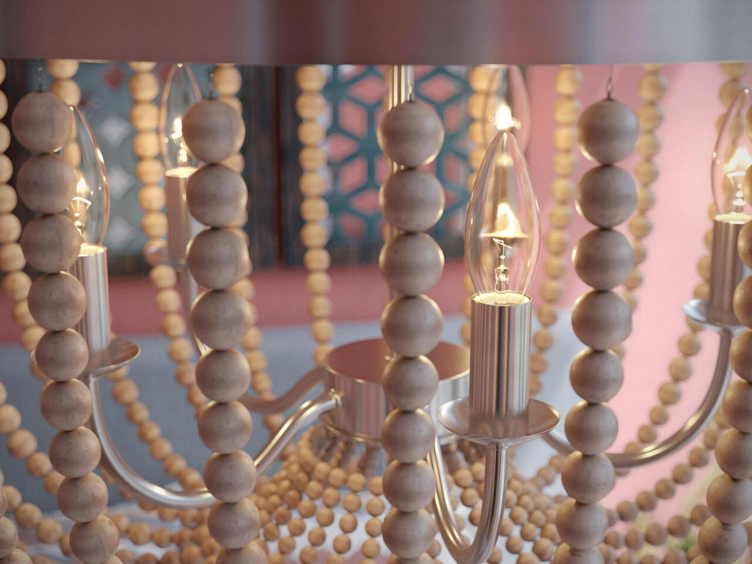 Dumas 5-Light Wood Bead Chandelier - Weathered White - Image 3