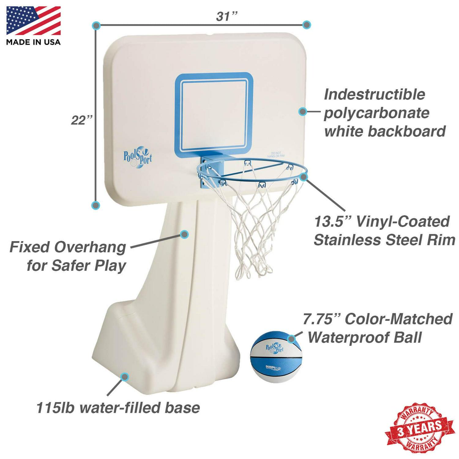 Dunn-Rite Products 36" Pool Basketball Hoop, Stainless Steel Rim, 115 lb Base, 22" x 31" Backboard, White (Kids, Teens and Adults) - Image 4