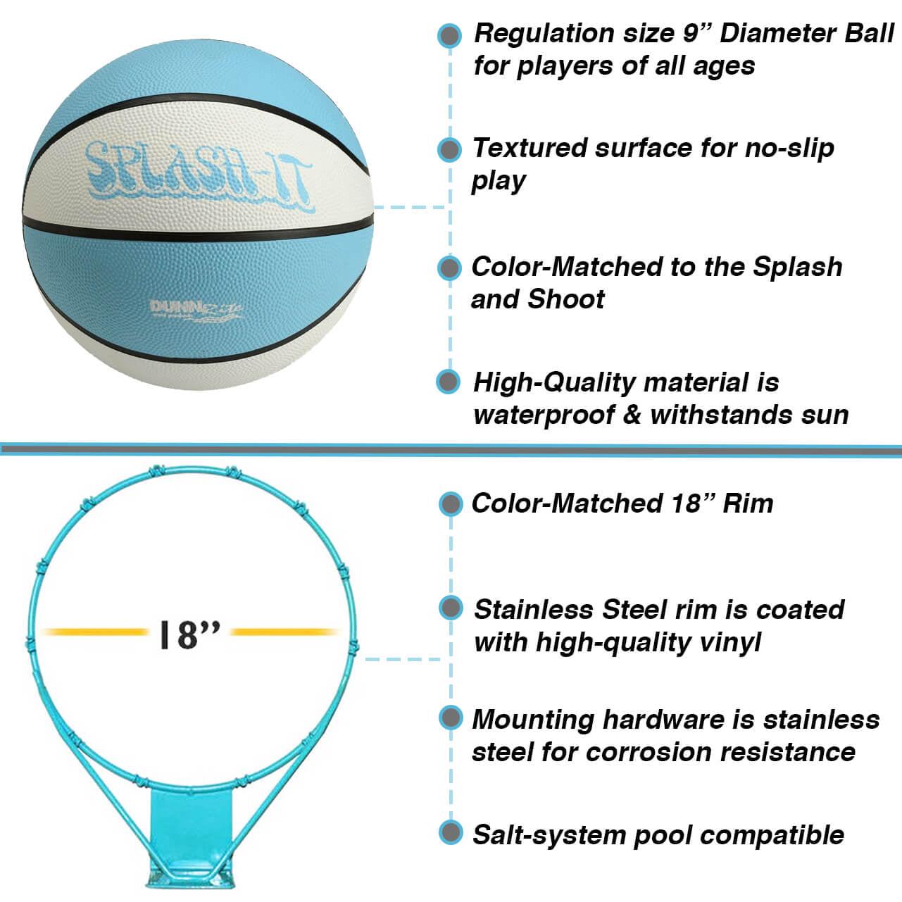 Dunn-Rite Products 23" - 53" Adjustable Pool Basketball Hoop, Weatherproof, 43"x 29" Backboard, 200lbs Base, White Aqua Color (Teen and Adults) - Image 5