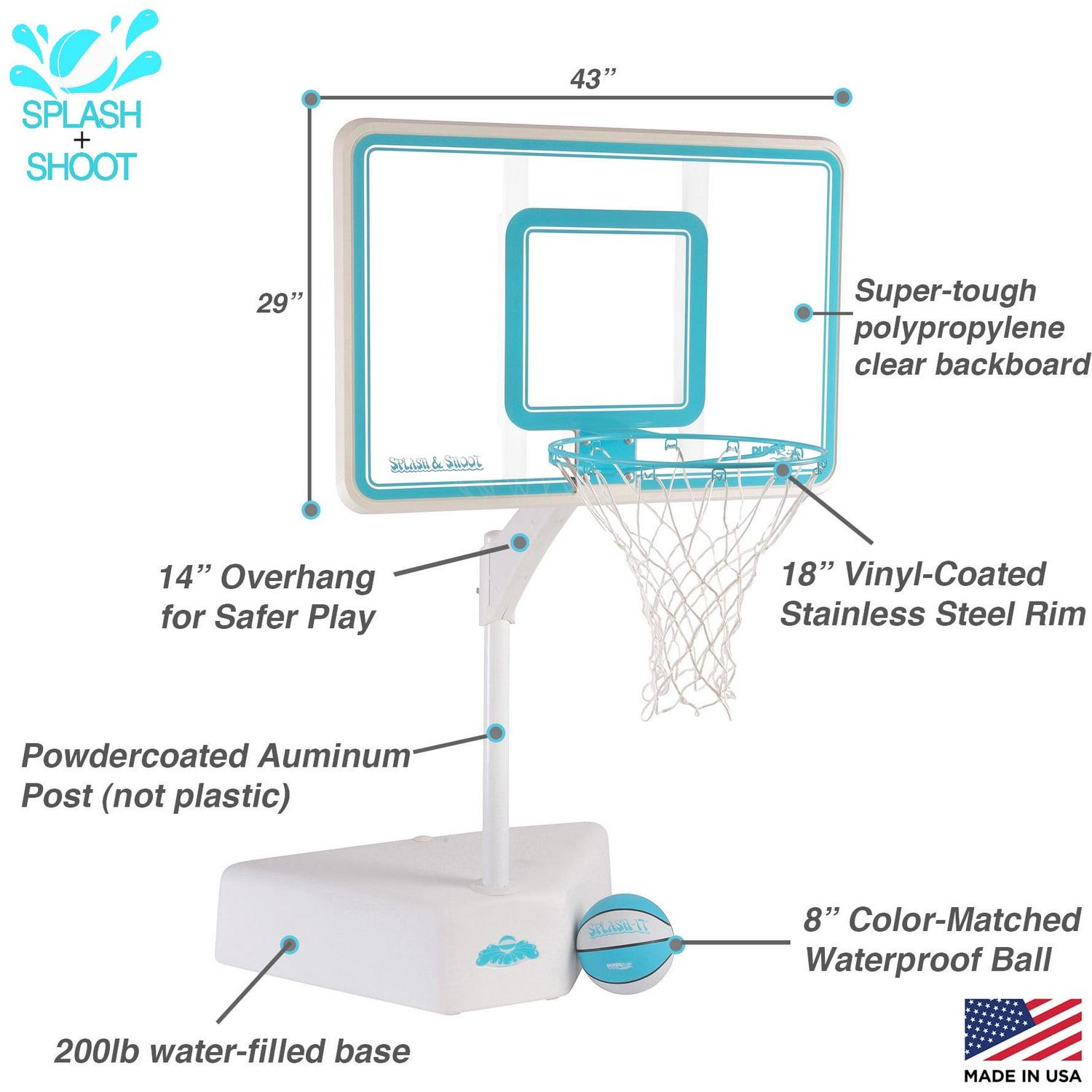 Dunn-Rite Products 23" - 53" Adjustable Pool Basketball Hoop, Weatherproof, 41"x 28" Backboard, 200lbs Base, Clear Aqua Color (Teen and Adults) - Image 4