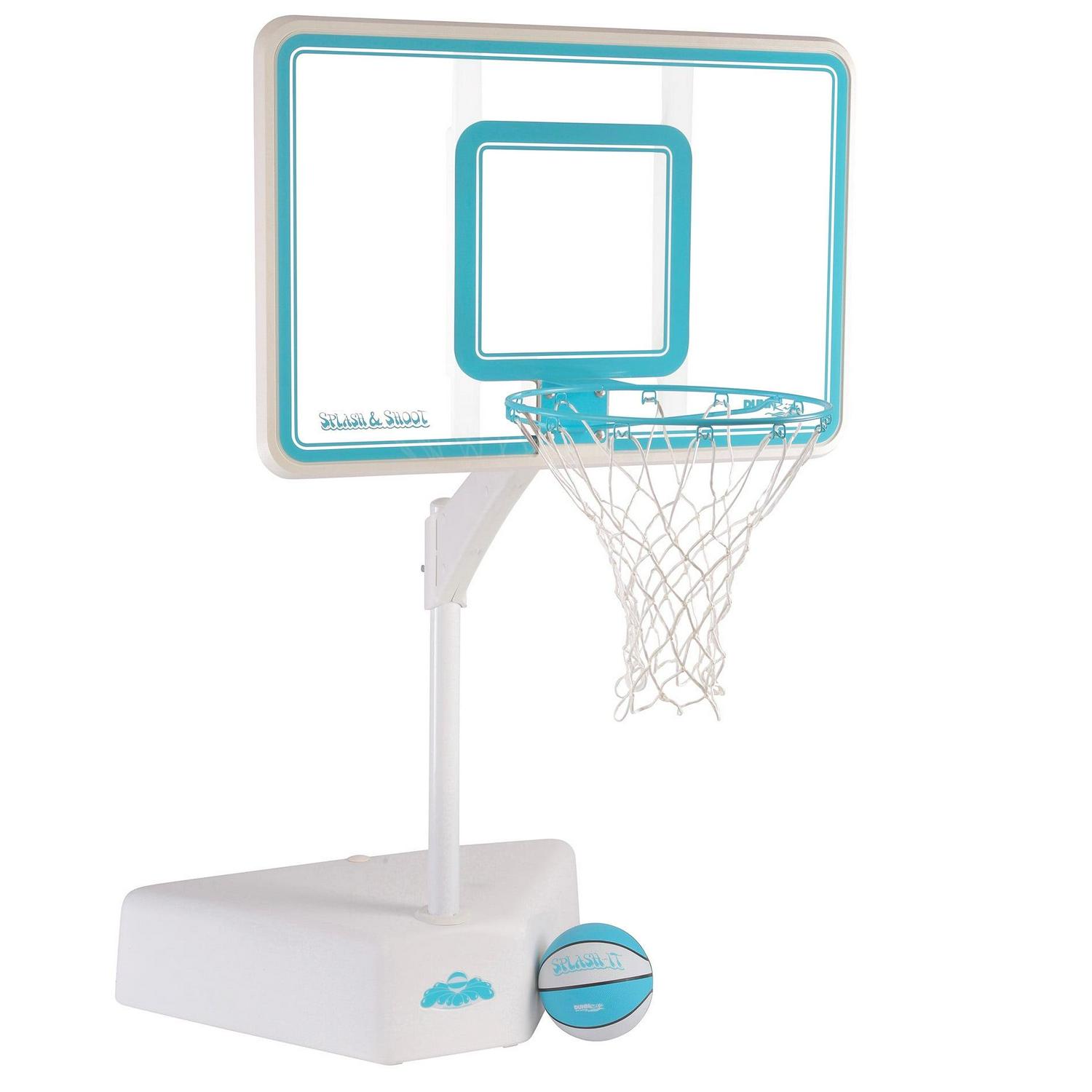 Dunn-Rite Products 23" - 53" Adjustable Pool Basketball Hoop, Weatherproof, 41"x 28" Backboard, 200lbs Base, Clear Aqua Color (Teen and Adults)