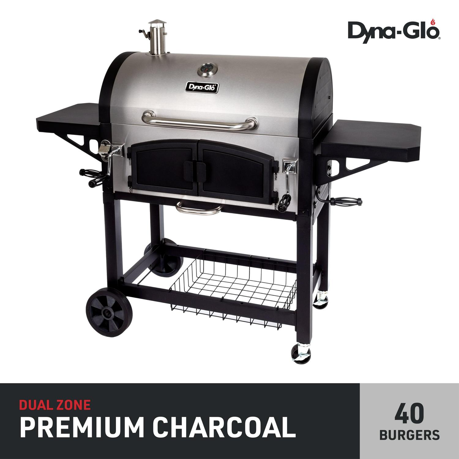 Dyna-Glo X-Large Premium Dual Chamber Charcoal Grill - 32.in W of Cooking Area Stainless Steel