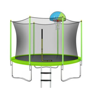 EUROCO 8FT Trampoline for Kids with Safety Enclosure Net, Basketball Hoop and Ladder, Easy Assembly Round Outdoor Recreational Trampoline
