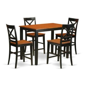 YAQU5-BLK-W 5 Pc counter height Dining room set-pub Dining Table and 4 Dining Chairs.