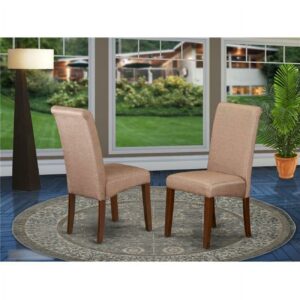 Set of 2 Chairs PBA3T18 Parson Chair with Mahogany Finish Leg and Brown Linen fabric