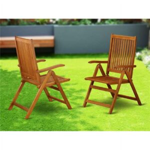 Set of 2 Chairs BCNC5NA 5 Position Outdoor-Furniture folding arm Chair made from Solid Acacia Wood -Set of two