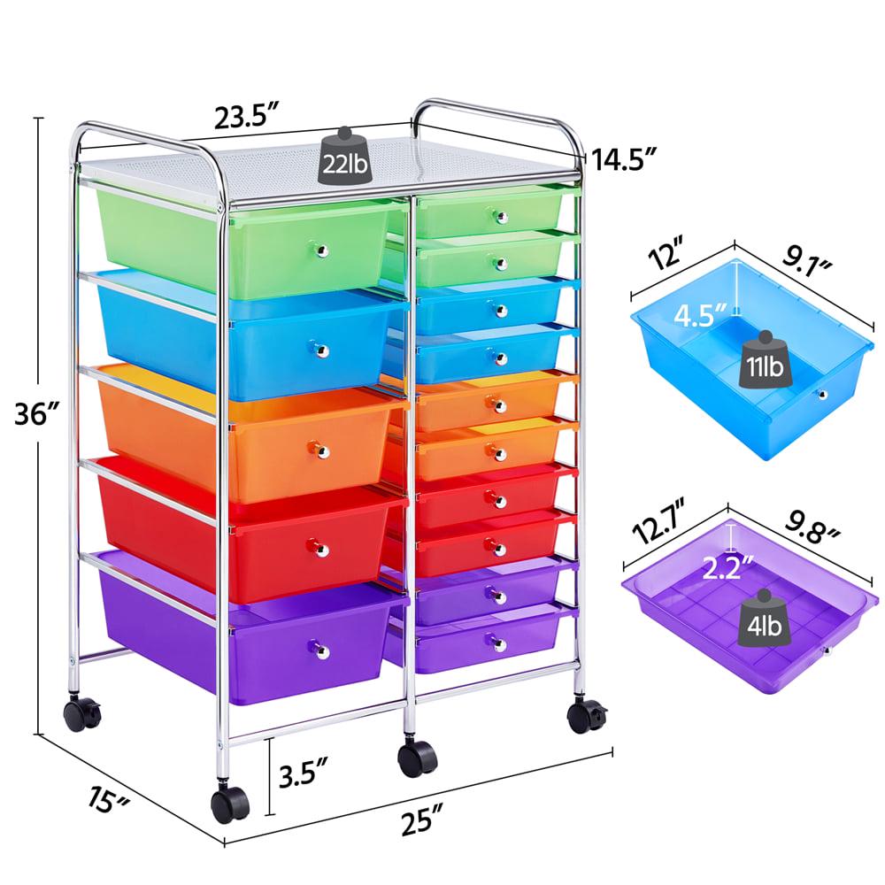 Renwick 15 Drawer Rolling Storage Mobile Storage Trolley Home Office Organizer, Multi-color - Image 5