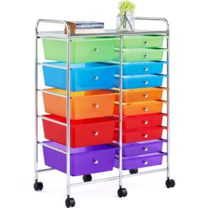 Renwick 15 Drawer Rolling Storage Mobile Storage Trolley Home Office Organizer, Multi-color