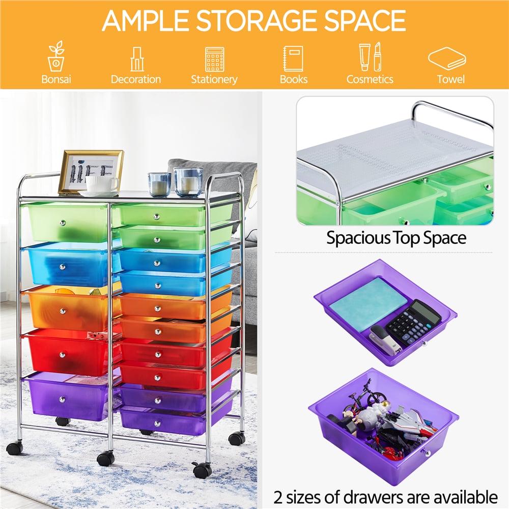 Renwick 15 Drawer Rolling Storage Mobile Storage Trolley Home Office Organizer, Multi-color - Image 7