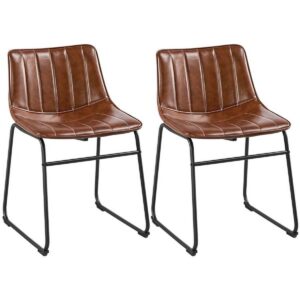 Renwick 2PCS Industrial Armless Dining Chairs with Metal Leg, Brown