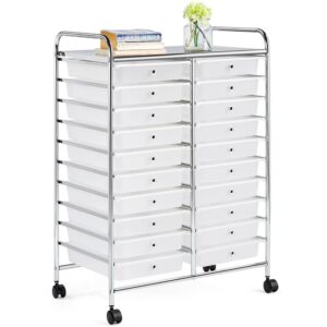 Renwick 20 Drawer Metal Rolling Storage Cart with Wheels, White