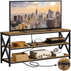 Renwick 55'' Industrial 3-Layer Shelved TV Stand for TVs up to 65'', Rustic Brown