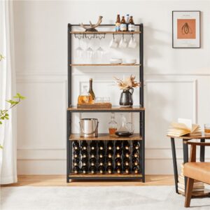 Renwick 65 inch Freestanding Wine Bakers Rack, Rustic Brown