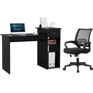Renwick Computer Desk with Drawer and Ergonomic Mesh Adjustable Office Chair Set