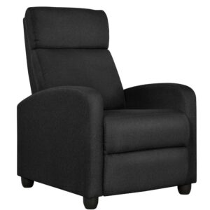 Renwick Fabric Push Back Theater Recliner Chair with Footrest for Livingroom, Black