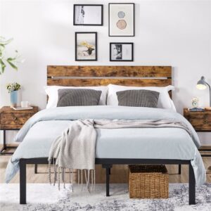 Renwick Metal Platform Queen Bed with Wood Headboard