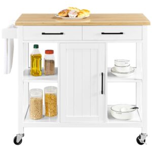Renwick Mobile Kitchen Cart with Cabinet and Drawers, White