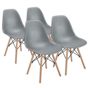 Renwick Modern Dining Chair with Wood Leg, Set of 4, Light Gray