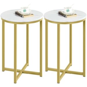 Renwick Modern Faux Marble Top Round Side Table Set, 2 Piece, White
