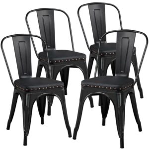Renwick Industrial Metal Dining Chairs with Riveted Side, Set of 4, Black
