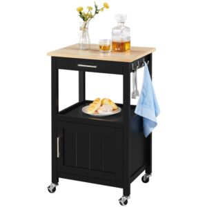 Renwick Rolling Kitchen Cart Storage Island Kitchen Cart Kitchen Trolley, Black