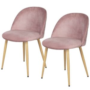 Renwick Set of 2 Mid Century Velvet Dining Chairs for Kitchen, Pink
