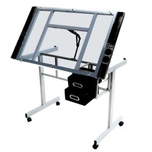 Renwick Adjustable Drafting Table with Tempered Glass and Storage Drawers