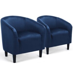 Renwick Modern Upholstered Tub Chair, Set of 2, Navy Blue Velvet