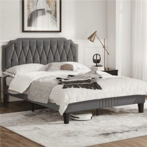 Renwick Upholstered Platform Queen Bed with Adjustable Headboard, Dark Gray