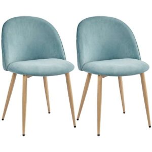 Renwick Velvet Dining Chairs with Wood Legs, Set of 2, Aqua
