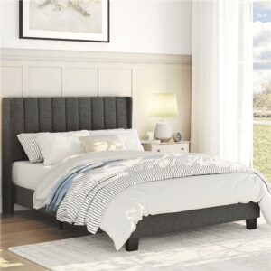 Renwick Upholstered Platform Full Bed with Wing Side, All Ages, Dark Gray
