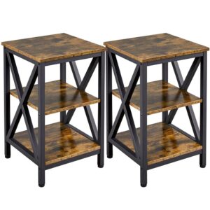 Renwick Wood and Metal 3 Tier End Table, Brown/Black
