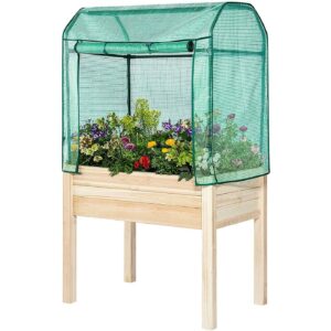 Elevated Wood Gardening Bed 36L"x24W"x 66H" with Green House Cover