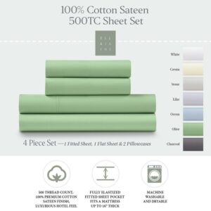 100% Cotton Sateen Smooth & Silky 500 Thread Count 4-Piece Sheet Set