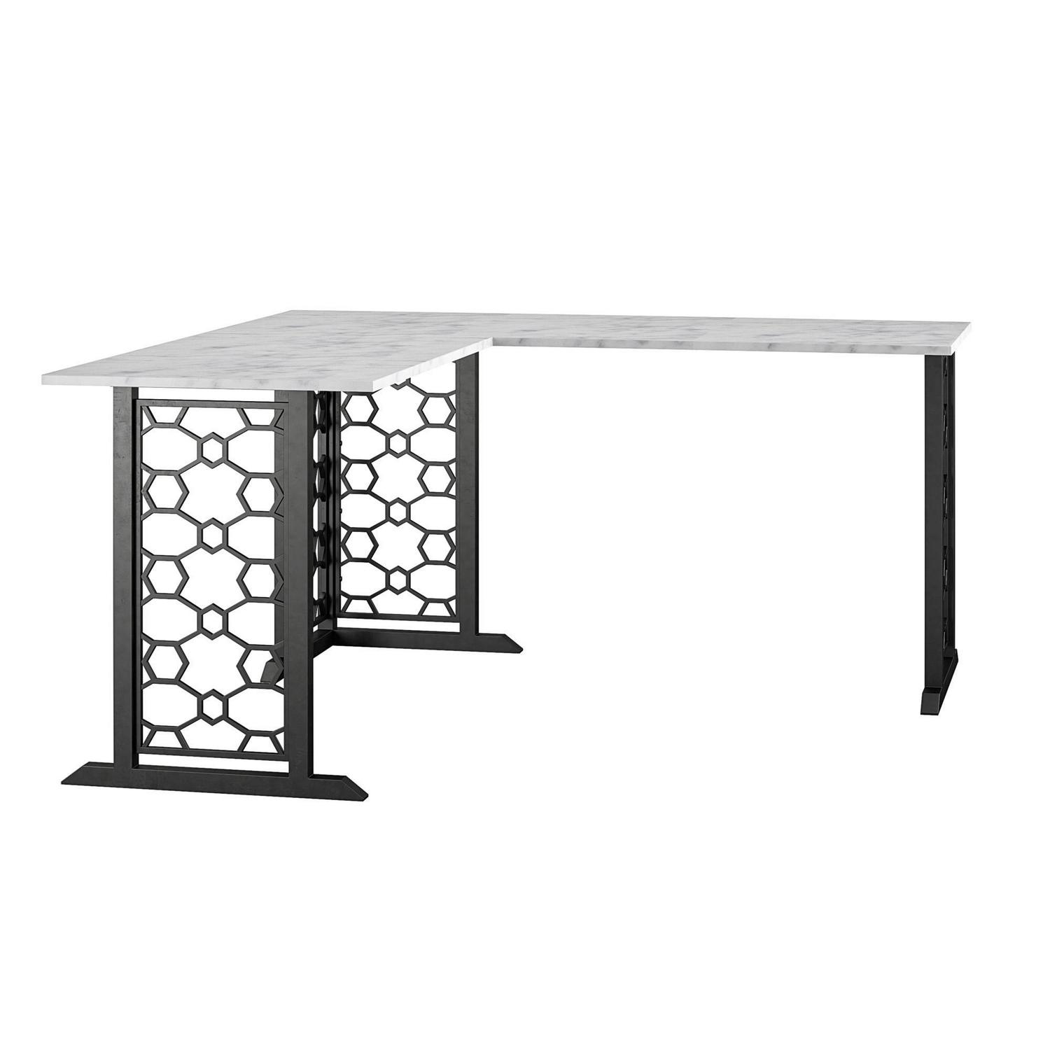 Ella L Desk, White Faux Marble/Black - Image 3