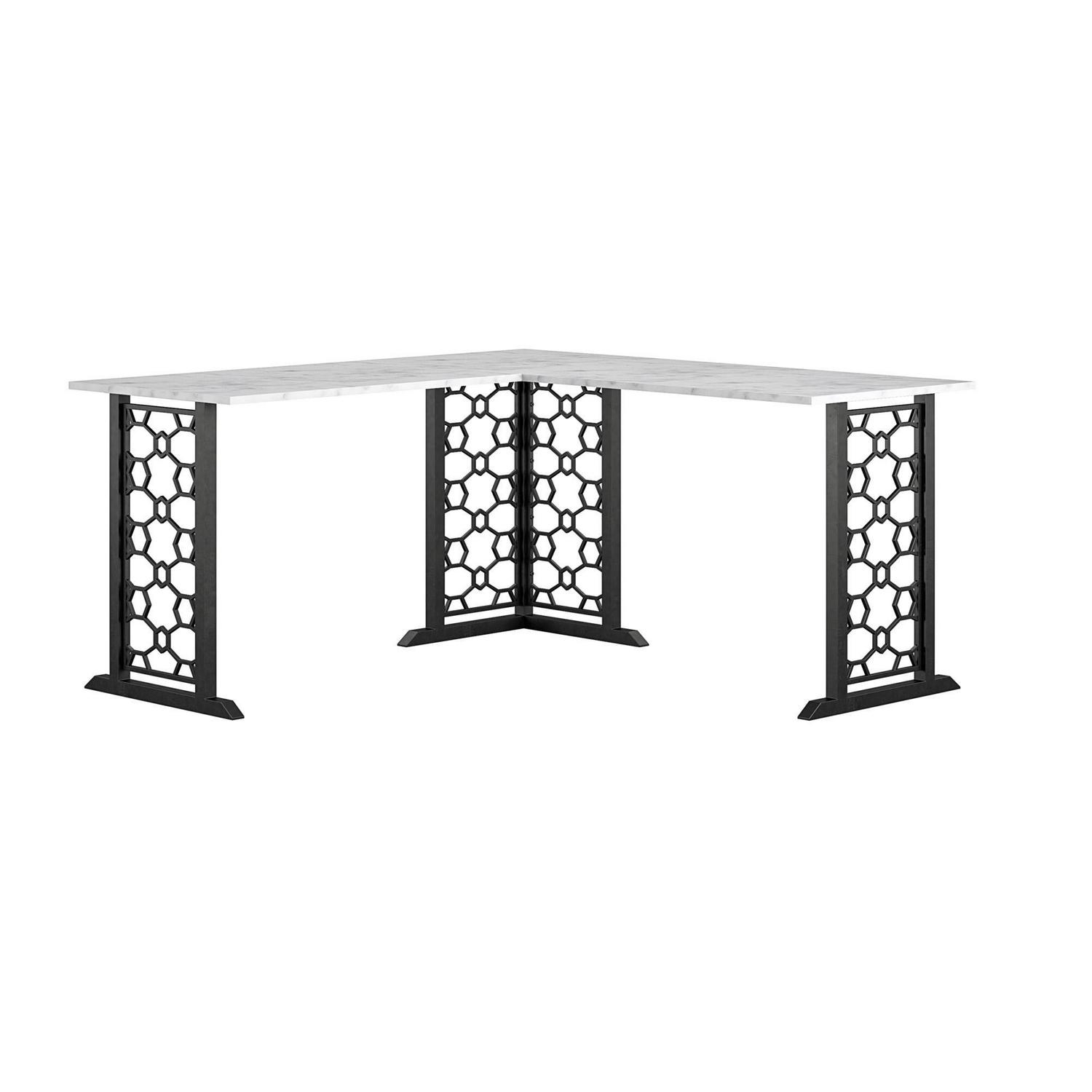 Ella L Desk, White Faux Marble/Black - Image 4